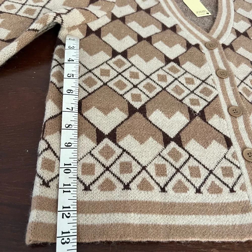 JODIFL Geometric Patterned Cardigan | Tan/Brown/White | L - Picture 13 of 15